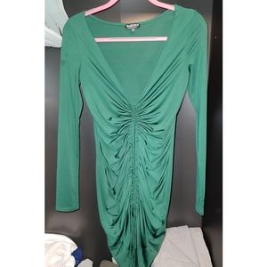Green Silky Ruched Dress